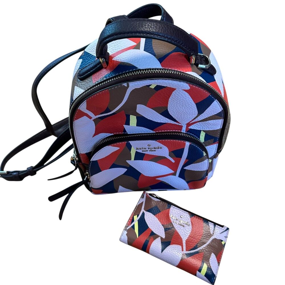 Kate Spade Jackson Tropical Medium Leather Backpack Bag & Matching Bifold Wallet